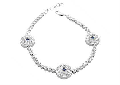 Silver Plated CZ Studded Evil Eye Womens Bracelet